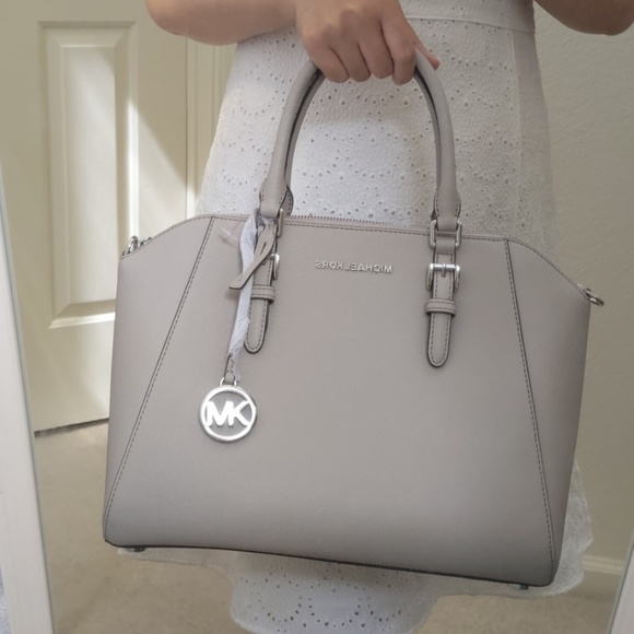 Michael Kors Large Ciara Leather Satchel Cement - Picture 7 of 8